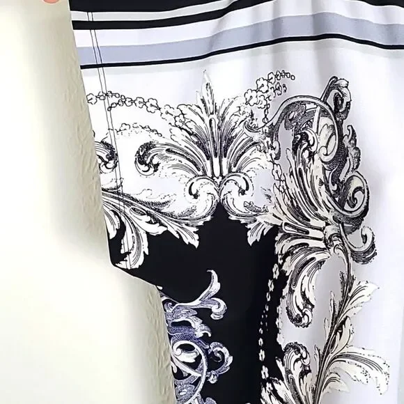 Jones New York Black, White & Gray Top w/Swirly Designs, Batwing Sleeve,Sz Large - Picture 5 of 8